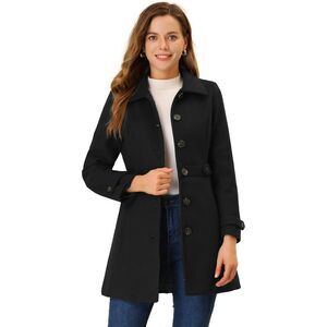 Winter Classic Outwear Overcoat with Pockets Single Breasted Pea Coat Black